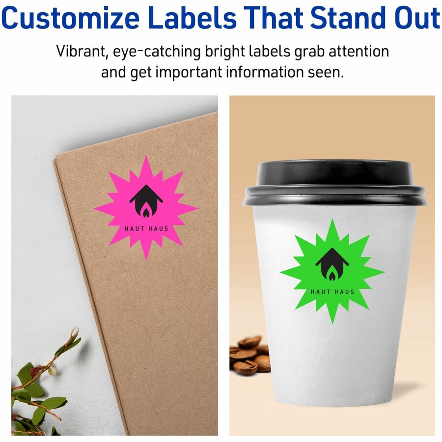 Avery® Neon Burst Labels - 2 1/4’’ Diameter - Permanent Adhesive - Laser - Magenta Green Yellow - Address / Shipping