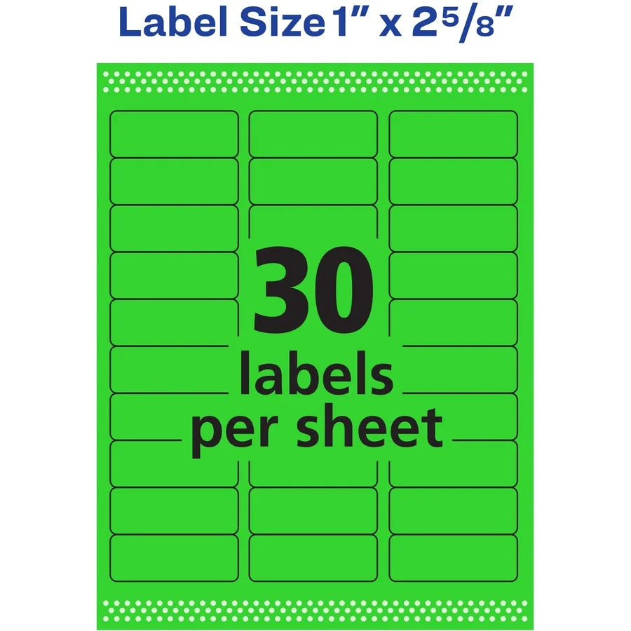 Avery® Neon Green Shipping Labels - Laser - 750 - 25 Sheets - Address