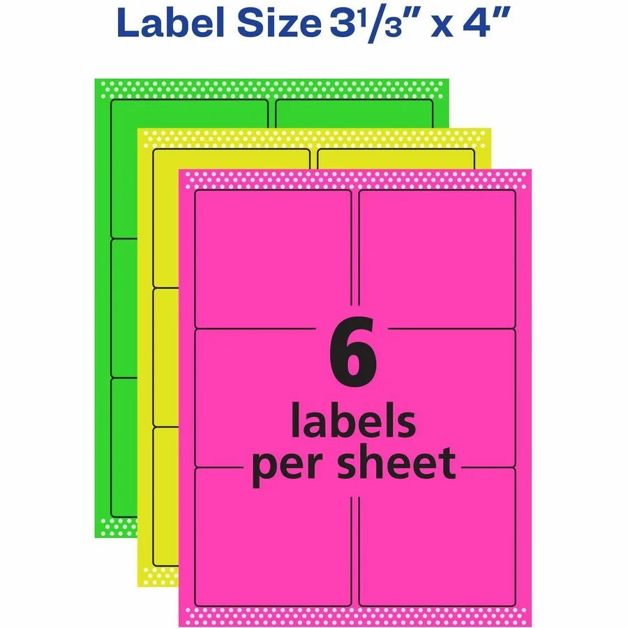 Avery® Neon ID Labels: Removable Adhesive Inkjet/Laser 120 Labels - Multipurpose &