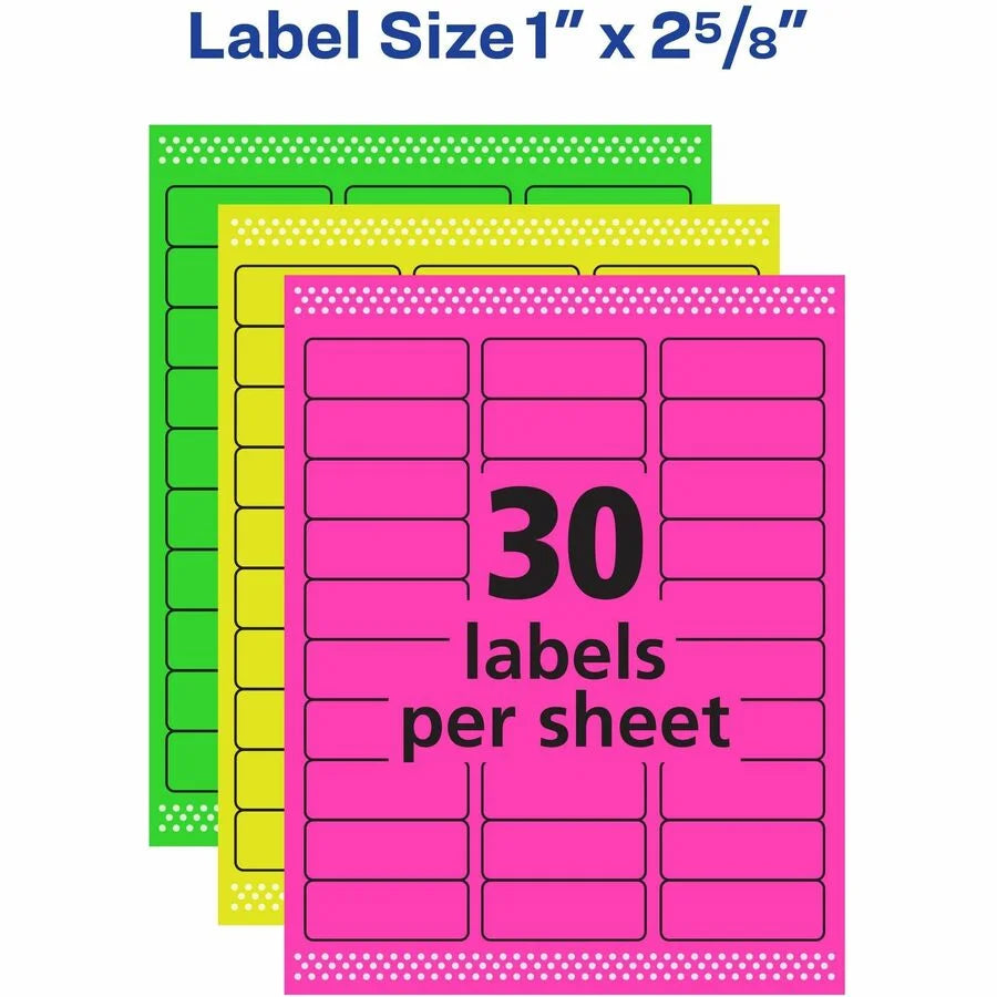 Avery® Neon Labels: Removable Adhesive Inkjet/Laser 360 Labels - Multipurpose & ID