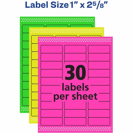 Avery® Neon Labels: Removable Adhesive Inkjet/Laser 360 Labels - Multipurpose & ID