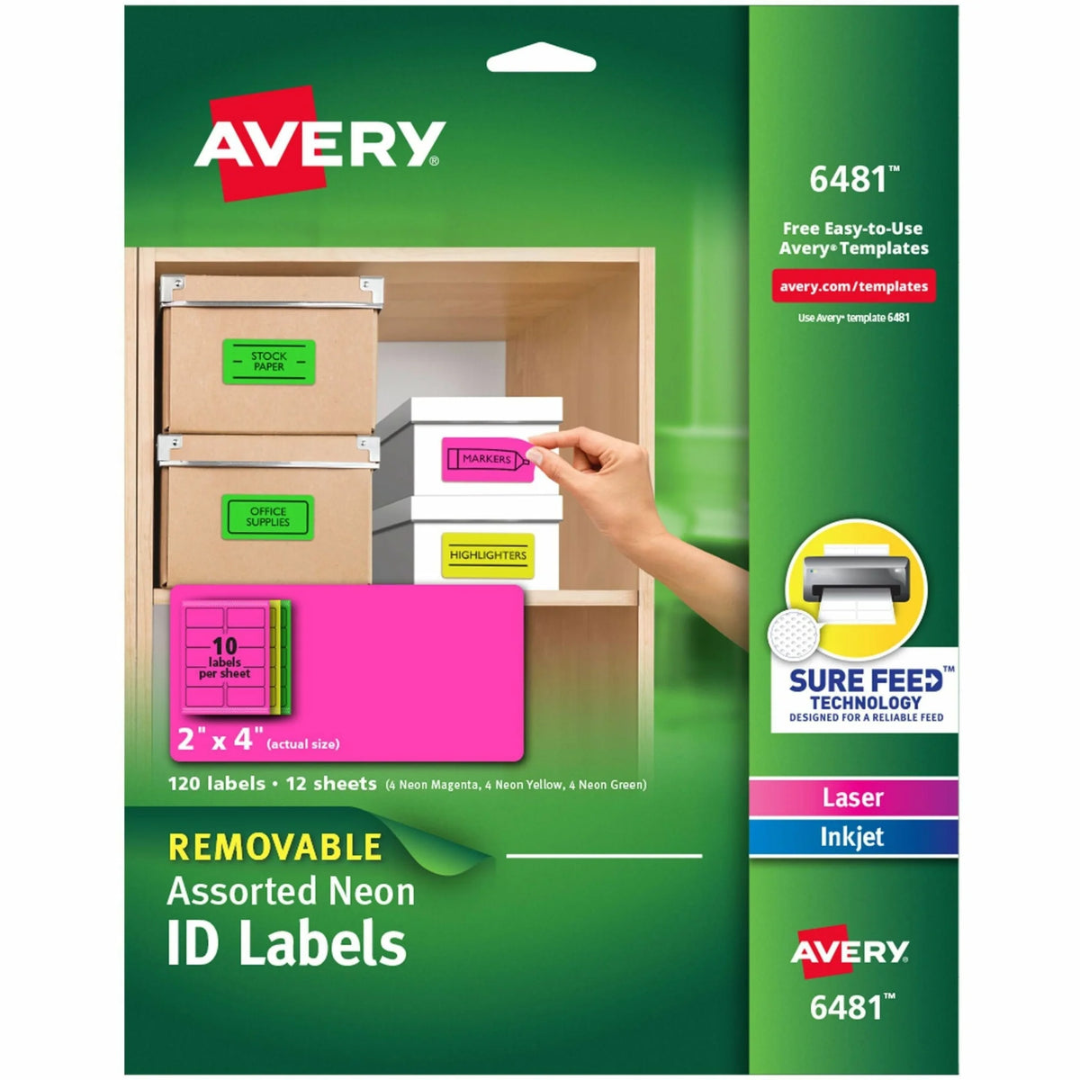 Avery® Neon Multipurpose Labels: 2x4’’ Removable Adhesive Inkjet/Laser - 120 Pack - & ID Labels