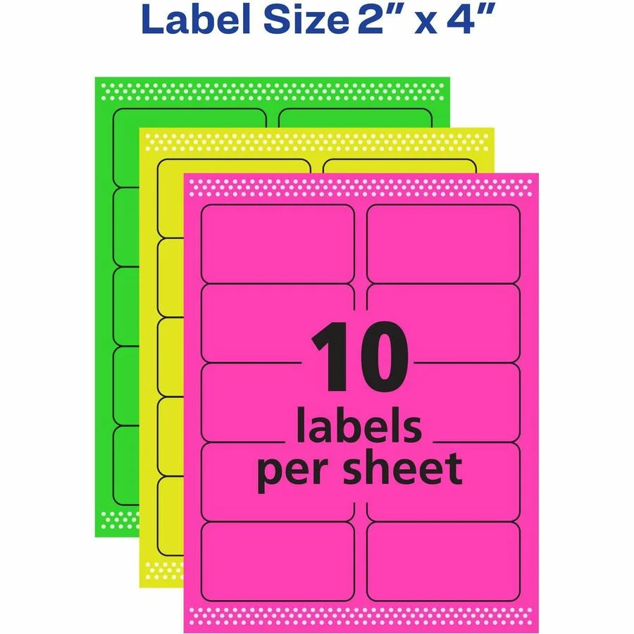 Avery® Neon Multipurpose Labels: 2x4’’ Removable Adhesive Inkjet/Laser - 120 Pack - & ID Labels