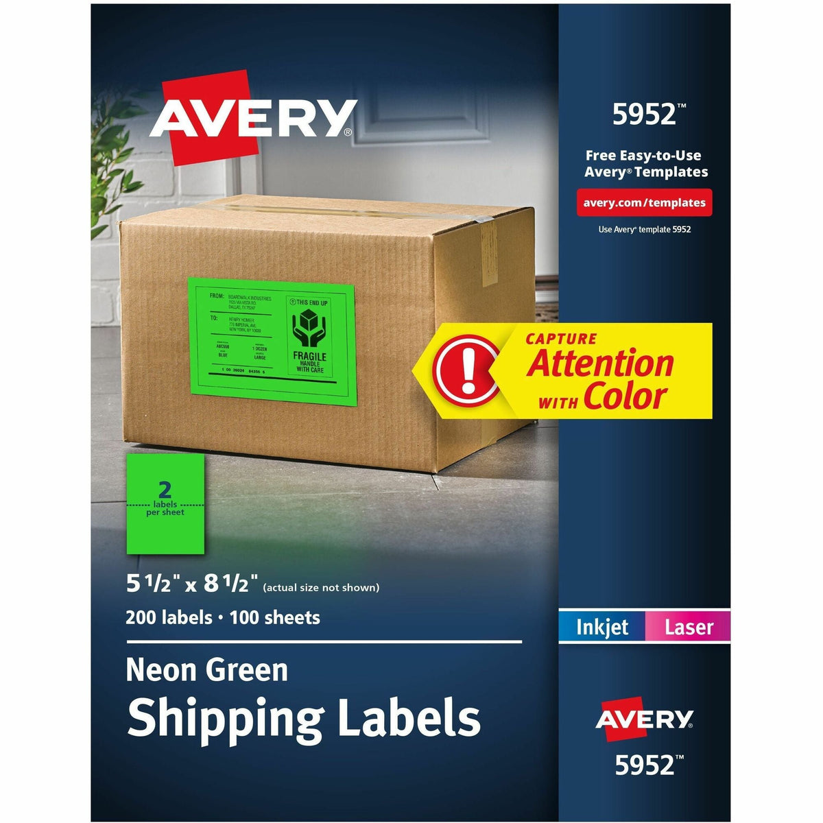 Avery® Neon Shipping Labels, 5-1/2" x 8-1/2" , 200 Labels (5952) - 2000
