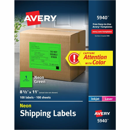 Avery® Neon Shipping Labels, 8-1/2" x 11" , 100 Labels (5940) - 2000