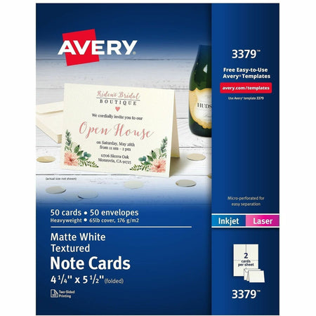 Avery® Note Card - Textured - White - 50/Pack - 6 / Carton - Cards & Stationery Sets