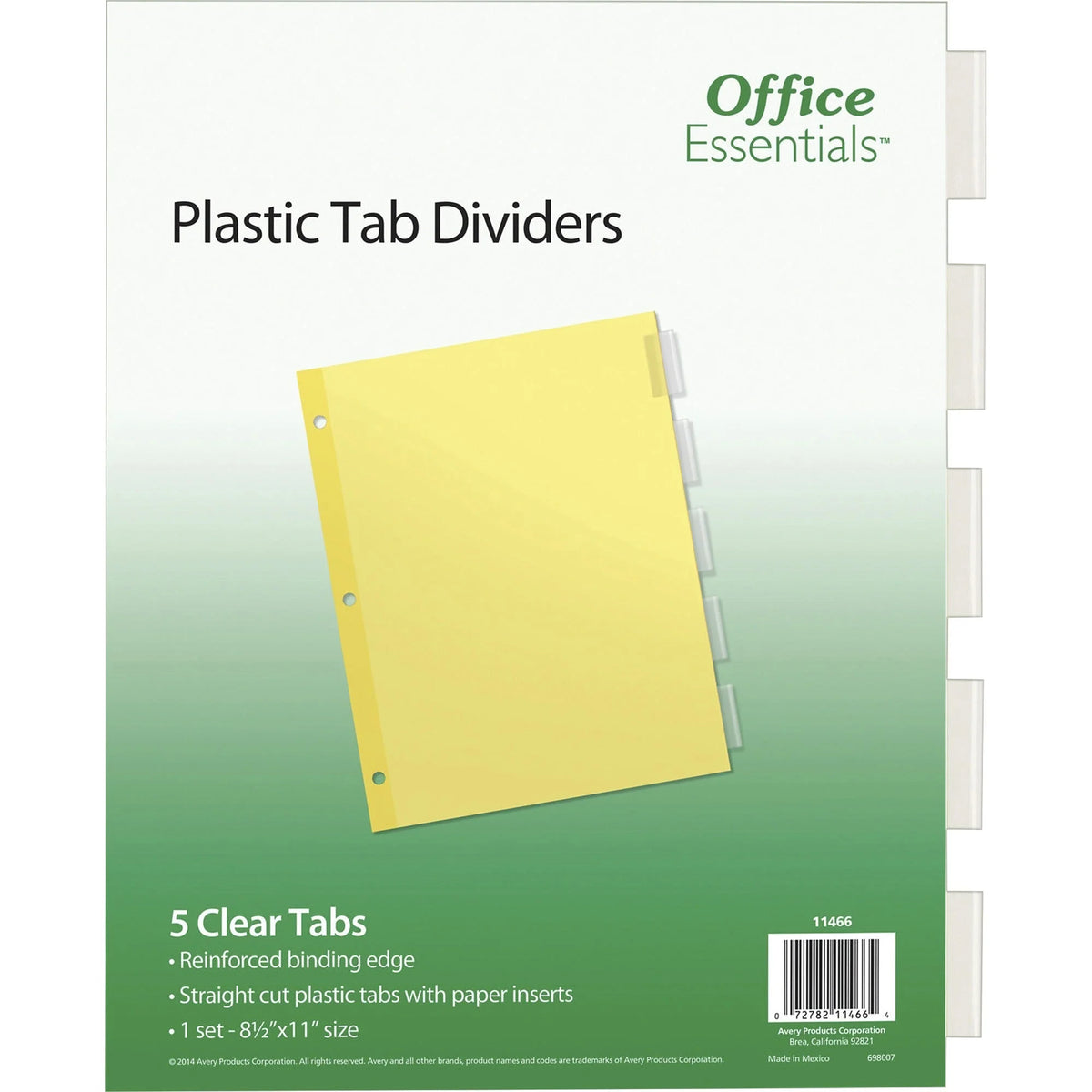 Avery® Office Essentials Insertable Dividers: 5-Tab Set Buff Paper Clear Plastic Tabs - Index Divider