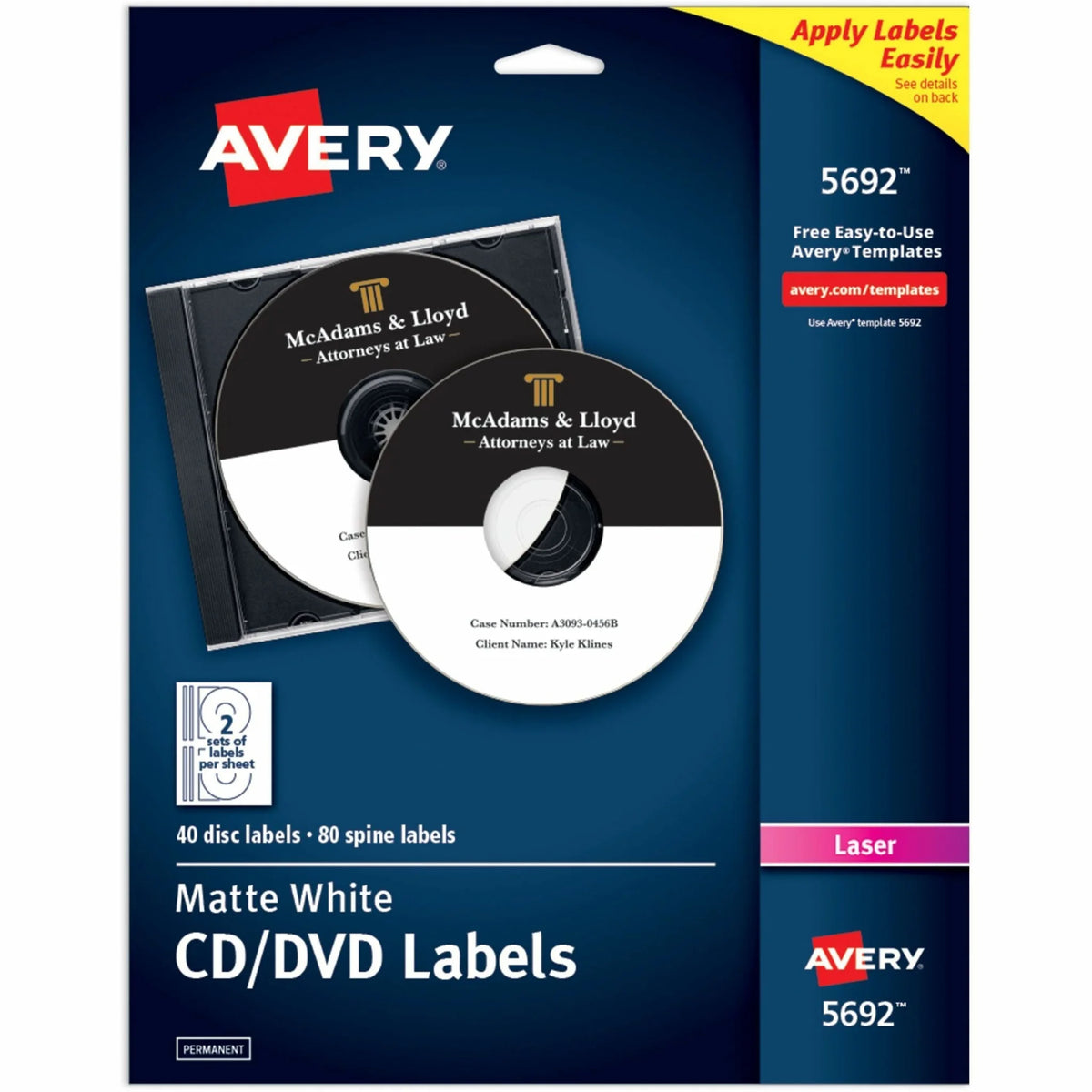 Avery® Optical Disc Labels: Matte White Peel-off Customizable - 40-Pack - Media Labels