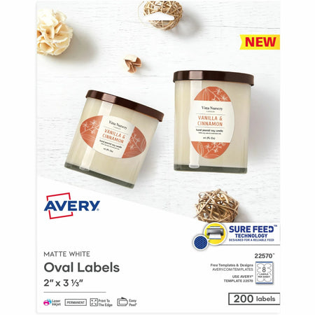 Avery® Oval White Labels - 2’’ x 3.27’’ - Permanent Adhesive - 200 Pack - Multipurpose & ID