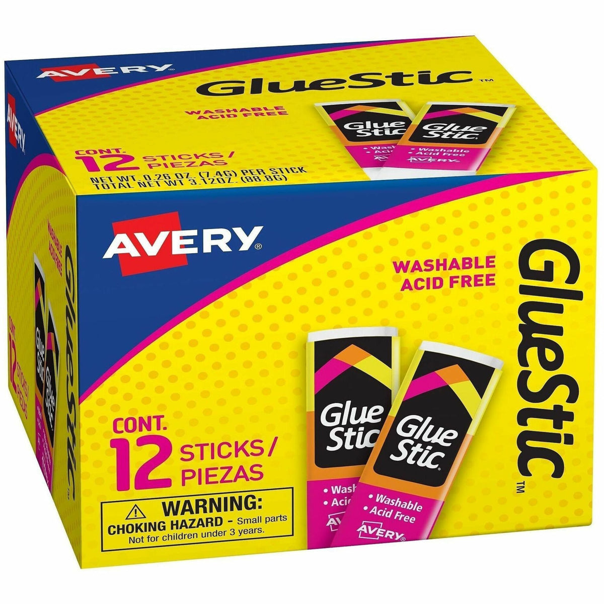 Avery® Permanent Glue Stic - 0.26 fl oz - White - 12 / Box - Sticks