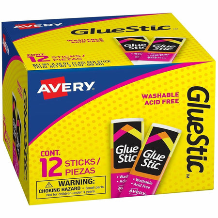 Avery® Permanent Glue Stic - 0.26 fl oz - White - 12 / Box - Sticks
