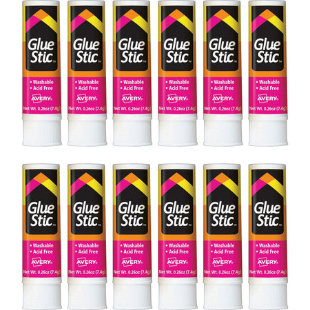 Avery® Permanent Glue Stic - 0.26 fl oz - White - 12 / Box - Sticks