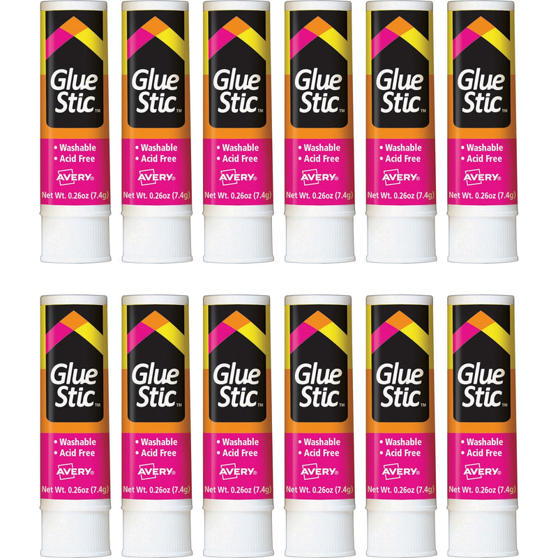 Avery® Permanent Glue Stic - 0.26 fl oz - White - 12 / Box - Sticks