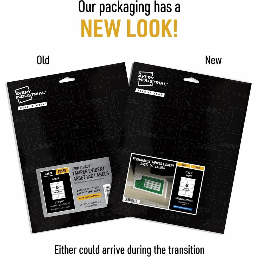 Avery® PermaTrack Tamper-Evident Asset Tag Labels, 2" x 3-3/4" , 64 Asset Tags - Alternate-Image1