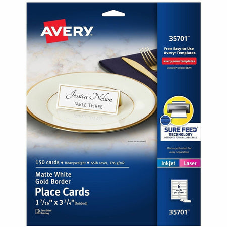 Avery® Place Cards, 1-7/16" x 3-3/4" , Gold Border, 150 Cards (35701) - 2000
