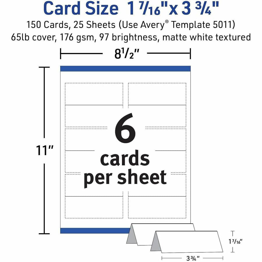 Avery® Place Cards with Sure Feed - 1 7/16’’ x 3 3/4’’ - Matte - Double-sided Foldable Heavyweight Textured Perforated