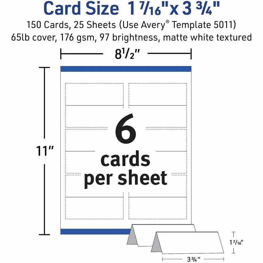 Avery® Place Cards with Sure Feed - 1 7/16’’ x 3 3/4’’ - Matte - Double-sided Foldable Heavyweight Textured Perforated