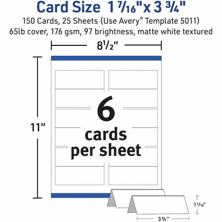 Avery® Place Cards with Sure Feed - 1 7/16’’ x 3 3/4’’ - Matte - Double-sided Foldable Heavyweight Textured Perforated
