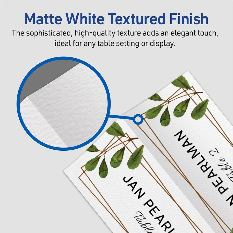 Avery® Place Cards with Sure Feed - 1 7/16’’ x 3 3/4’’ - Matte - Double-sided Foldable Heavyweight Textured Perforated