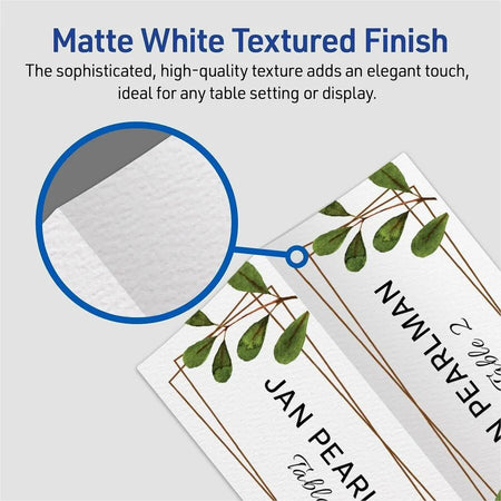Avery® Place Cards with Sure Feed - 1 7/16’’ x 3 3/4’’ - Matte - Double-sided Foldable Heavyweight Textured Perforated