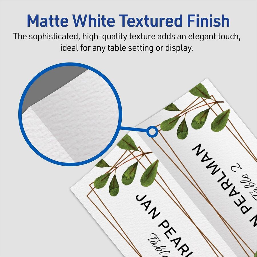 Avery® Place Cards with Sure Feed - 1 7/16’’ x 3 3/4’’ - Matte - Double-sided Foldable Heavyweight Textured Perforated