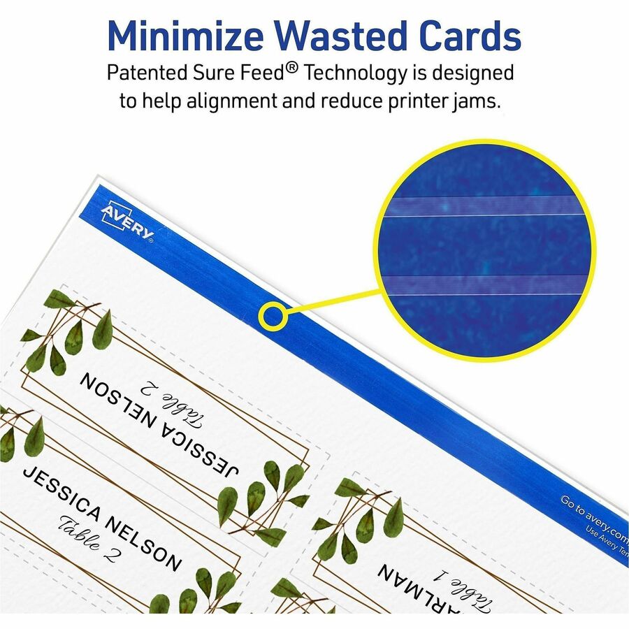 Avery® Place Cards with Sure Feed - 1 7/16’’ x 3 3/4’’ - Matte - Double-sided Foldable Heavyweight Textured Perforated