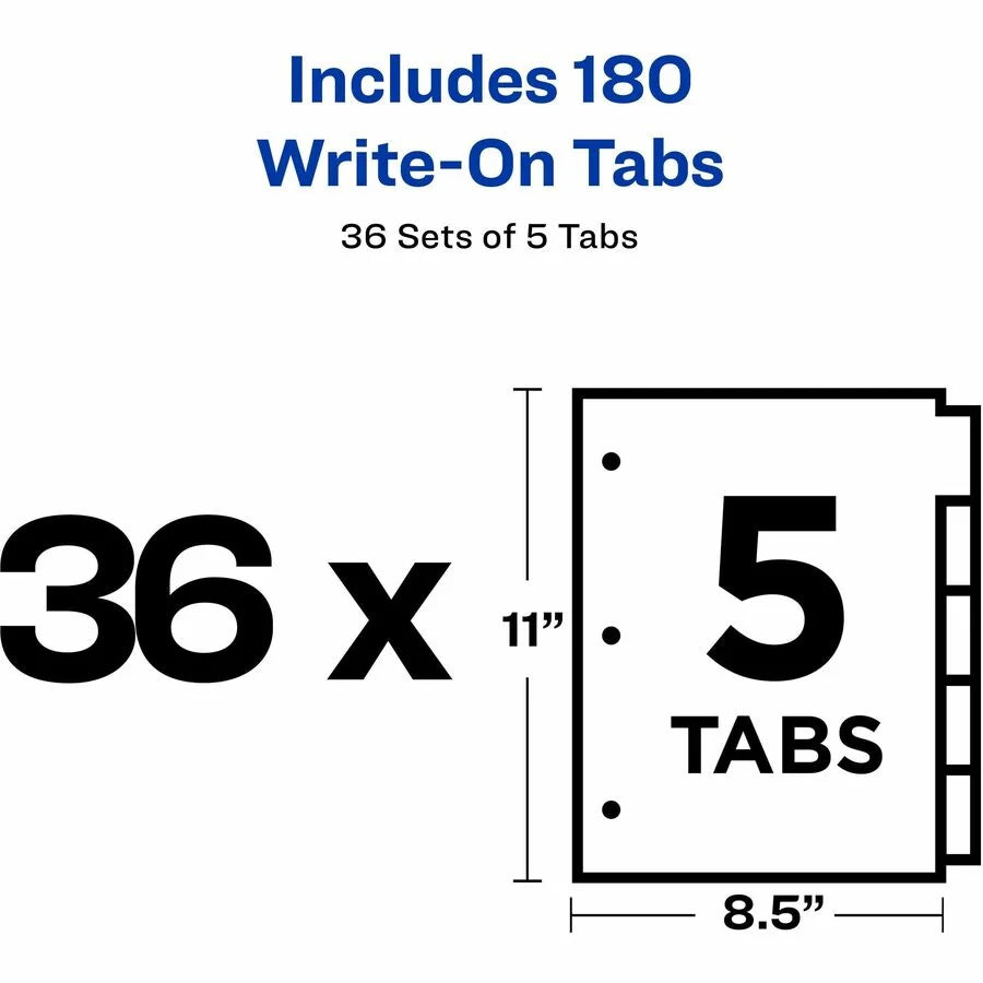 Avery® Plain Tab Write-On Dividers: 5-Tab Set for Letter Size Binders - Index Divider