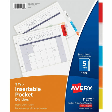 Avery® Pocket Insertable Dividers: 5-Tab Multicolor Set - Index Divider