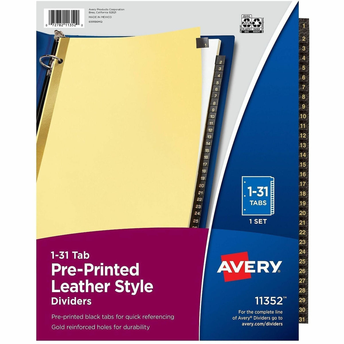 Avery® Preprinted Tab Dividers - Gold Reinforced Edge - 2000