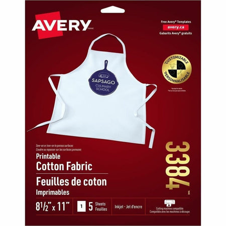 Avery® Printable Fabric Sheets - Letter - 8 1/2’’ x 11’’ - Matte - Heat-seal Backing - White - 5/Pack - 6 / Carton