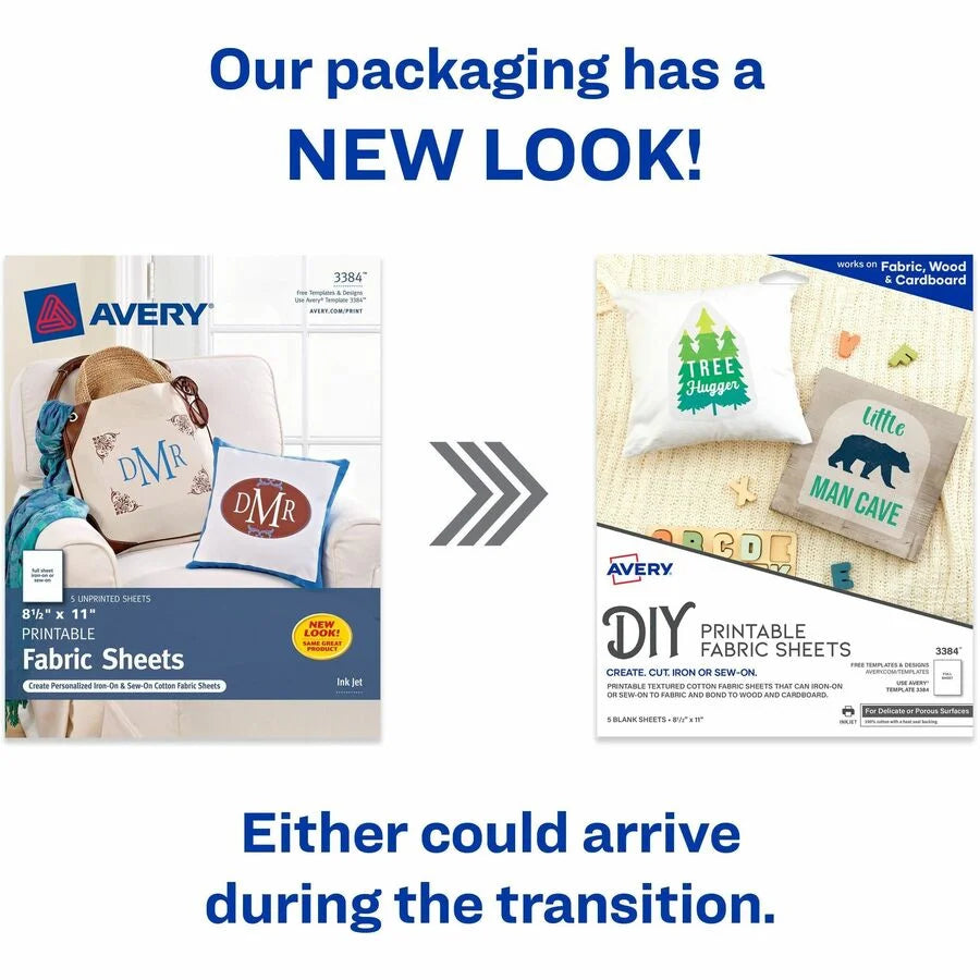 Avery® Printable Fabric Sheets - Letter - 8 1/2’’ x 11’’ - Matte - Heat-seal Backing - White - 5/Pack - 6 / Carton