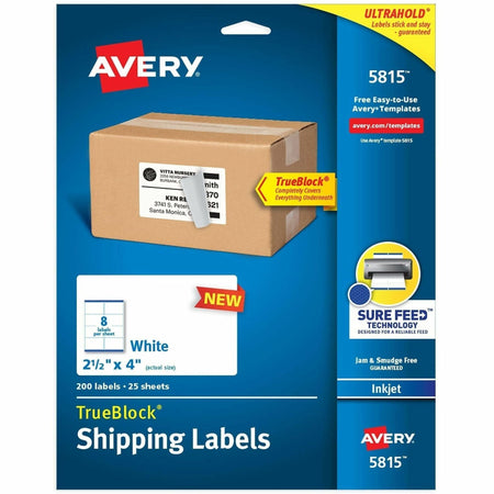 Avery® Printable Shipping Labels, 2.5" x 4" , 200 Labels (5815) - 2000