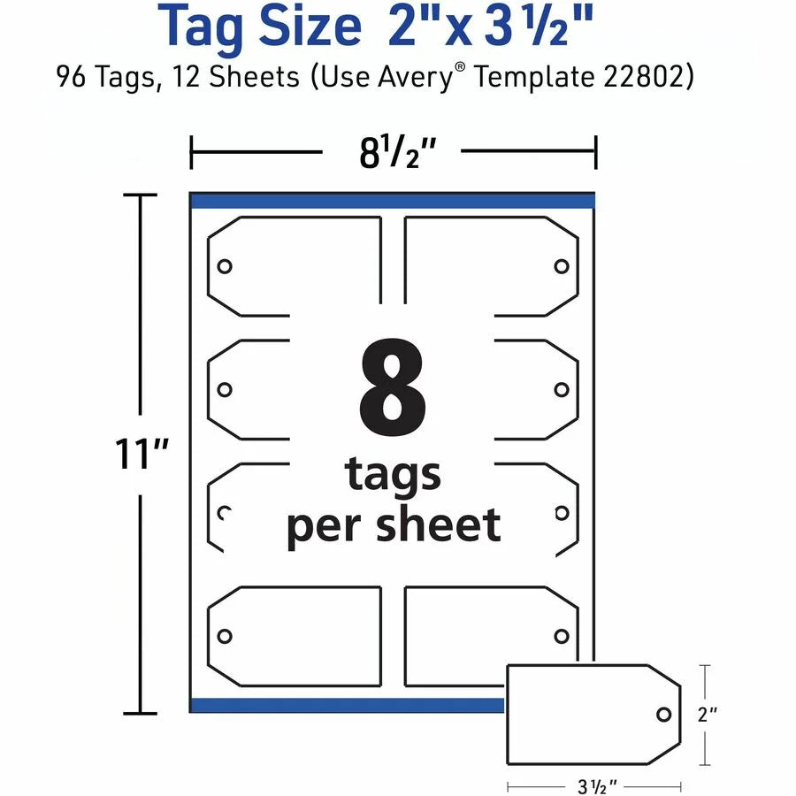 Avery® Printable Tags with String: 96 White 2’’ x 3.5’’ Rectangular - & Tickets