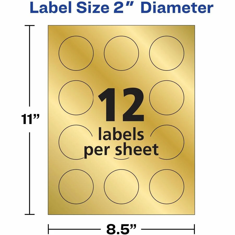 Avery® Promotional Labels: 2’’ Matte Gold Round Inkjet Stickers 96 Labels - Multipurpose & ID