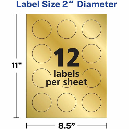 Avery® Promotional Labels: 2’’ Matte Gold Round Inkjet Stickers 96 Labels - Multipurpose & ID