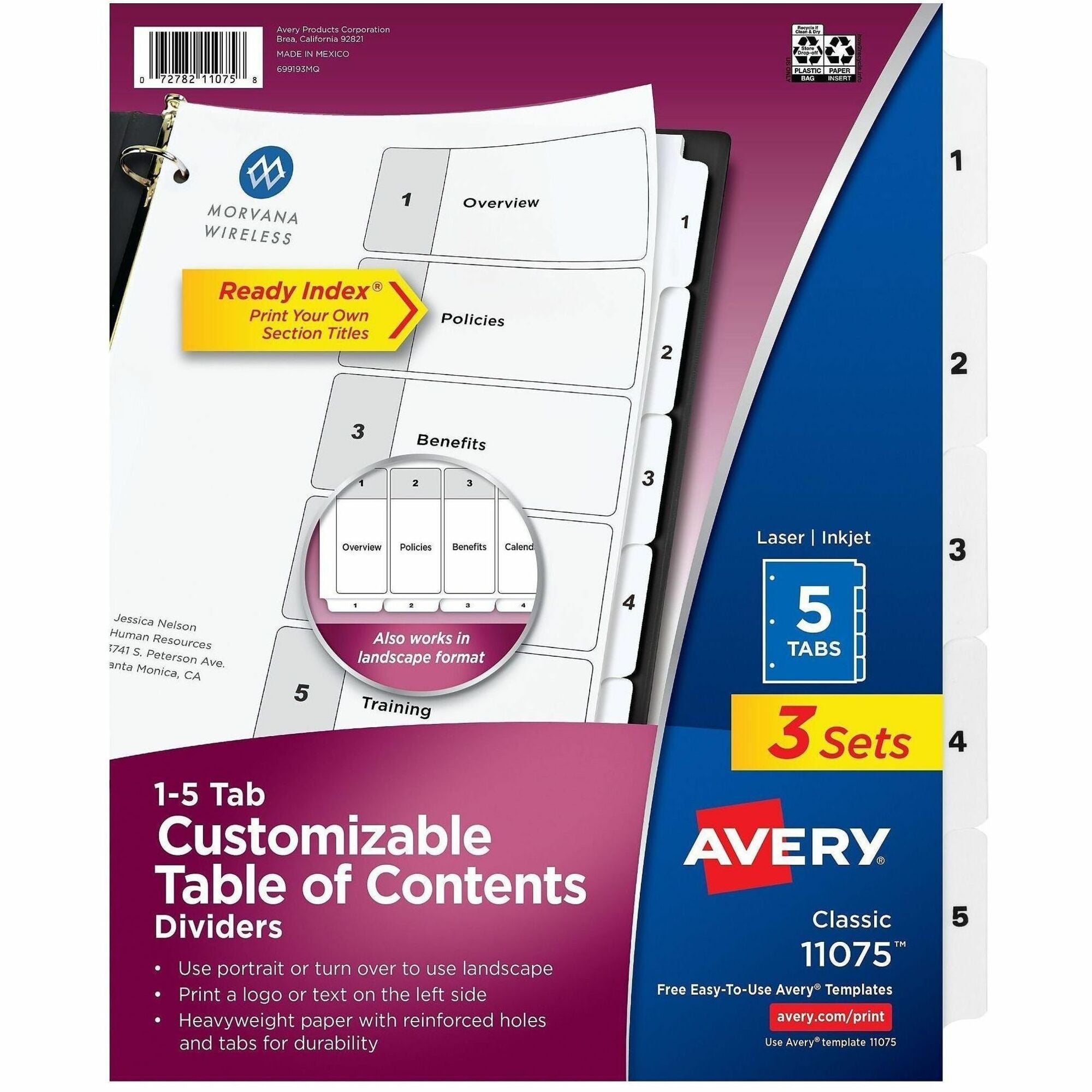 Avery Dividers, 5 Tabs, Ready Index (3 Sets of 11075) - 2000