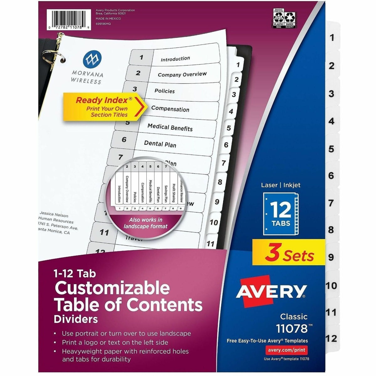 Avery Dividers, 12 Tabs, Ready Index (3 Sets of 11078) - 2000