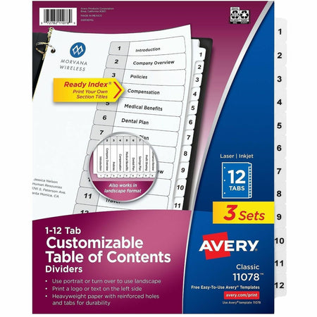 Avery Dividers, 12 Tabs, Ready Index (3 Sets of 11078) - 2000
