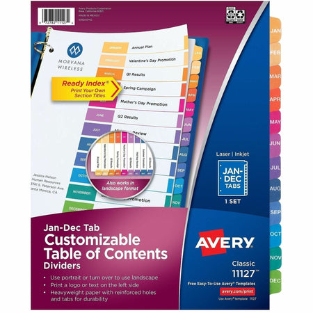 Avery® Ready Index Table of Contents Dividers for Laser and Inkjet Printers, Jan-Dec - 2000