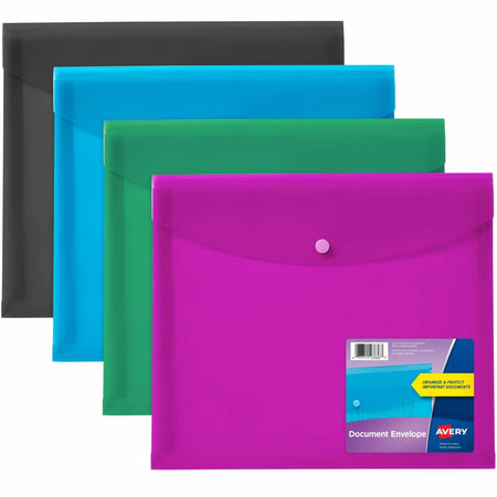 Avery® Recycled Filing Envelopes: 450-Sheet Capacity Plastic Black Aqua Sage Plum - 4/Pack - Poly Envelopes