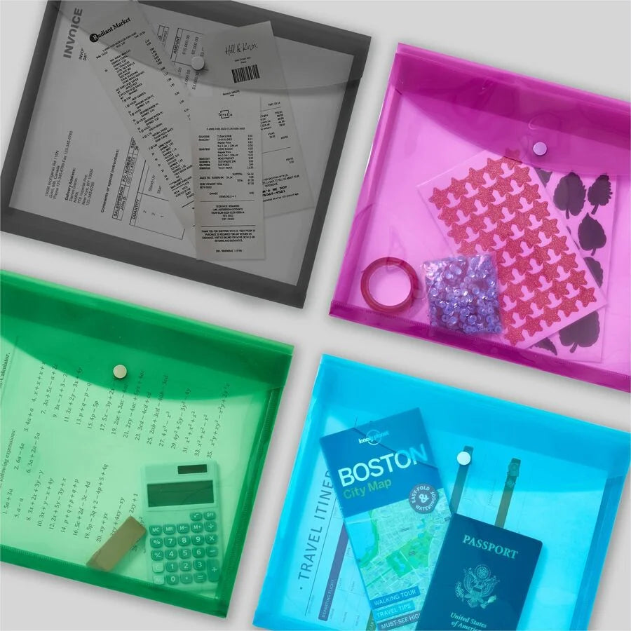 Avery® Recycled Filing Envelopes: 450-Sheet Capacity Plastic Black Aqua Sage Plum - 4/Pack - Poly Envelopes
