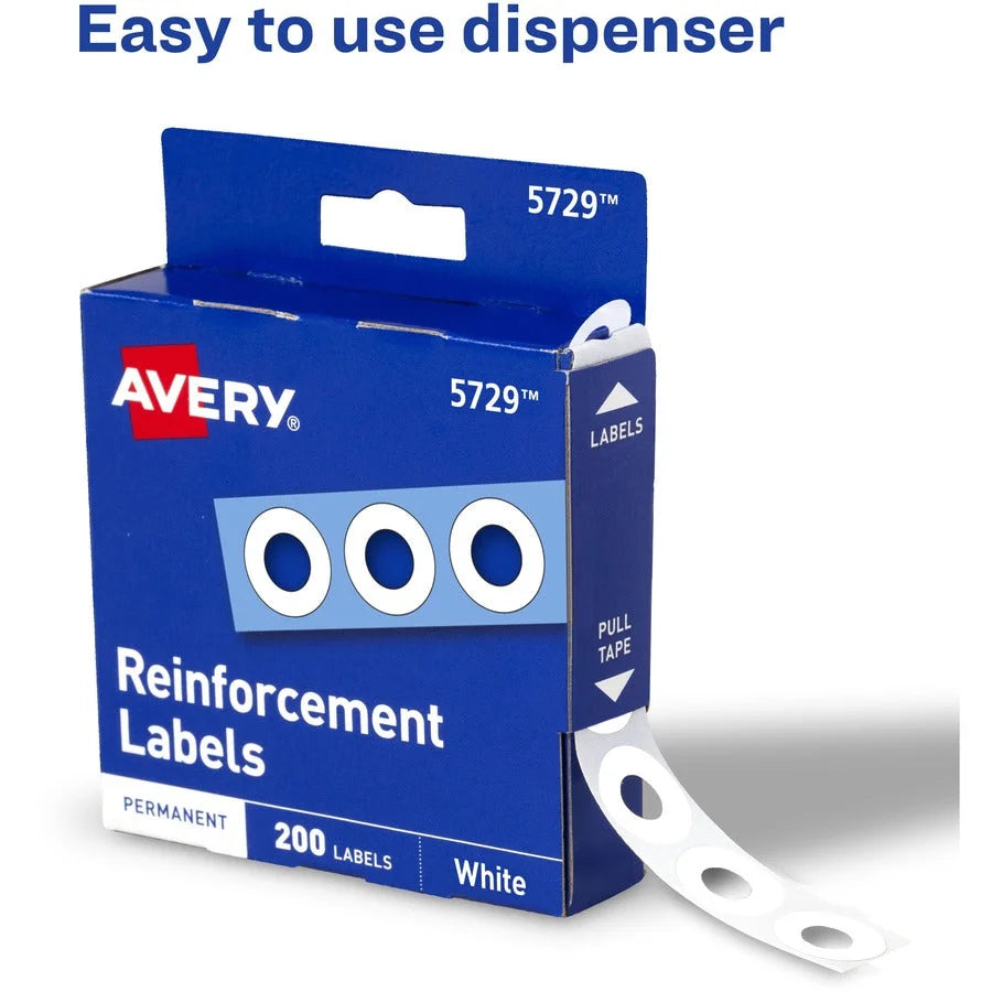 Avery® Reinforcement Labels: 0.3’’ Round 0.25’’ Capacity White - 200 Pack - Binder Reinforcements