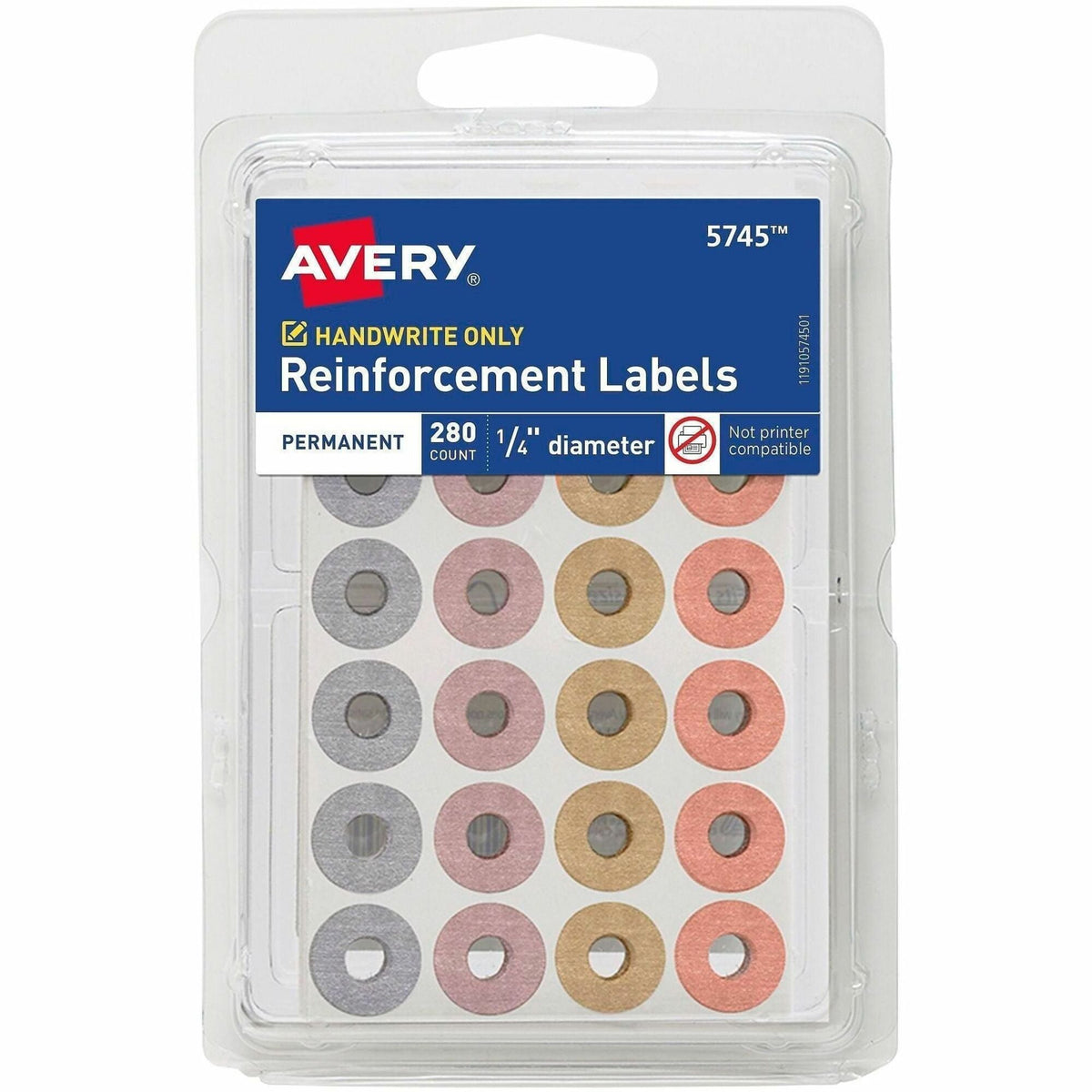 Avery&reg; Reinforcement Stickers, 1/4" , Metallic, 280 Total (5745) - 2000