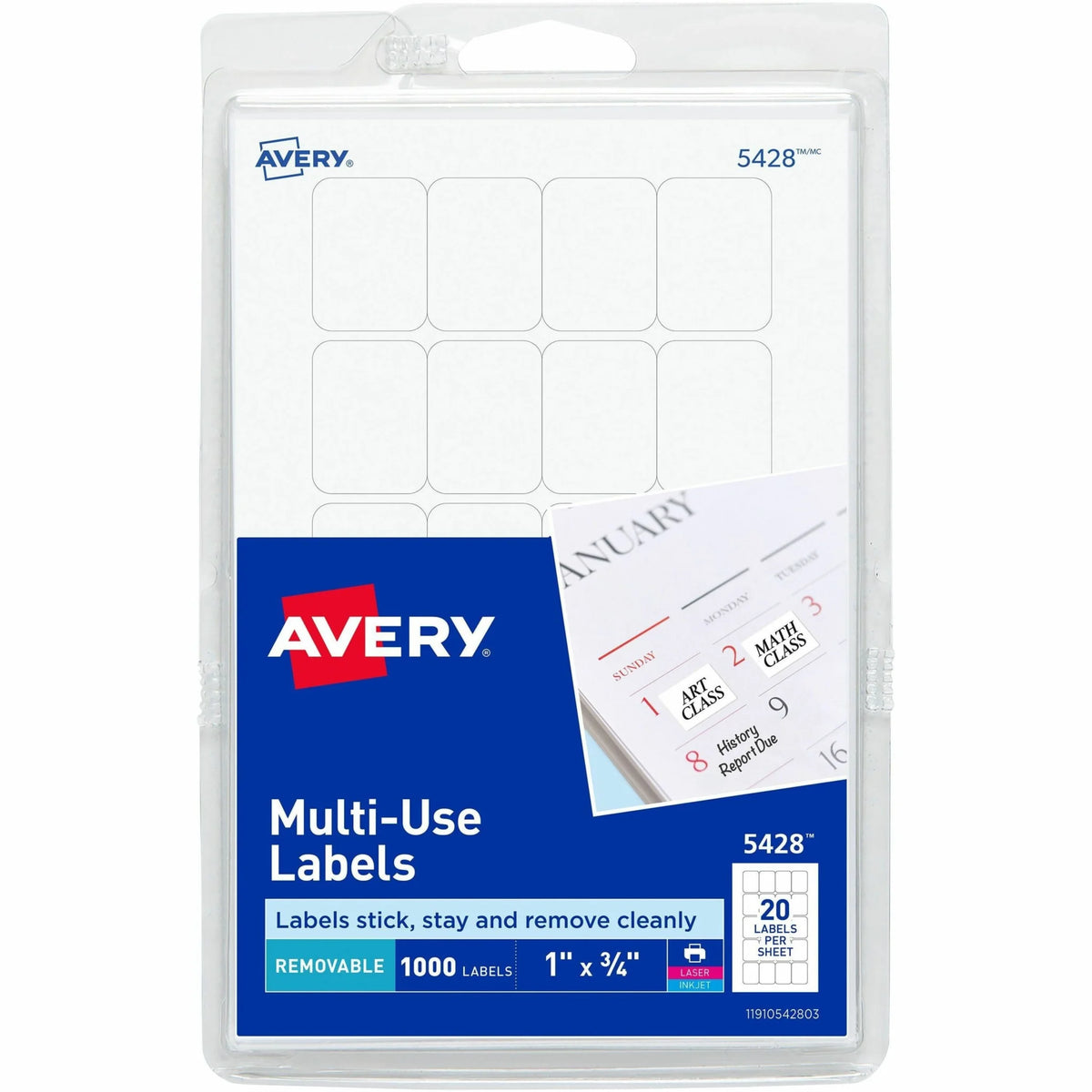 Avery® Removable ID Labels: 1x3/4’’ White Self-adhesive - 1000 Pack - Multipurpose & Labels