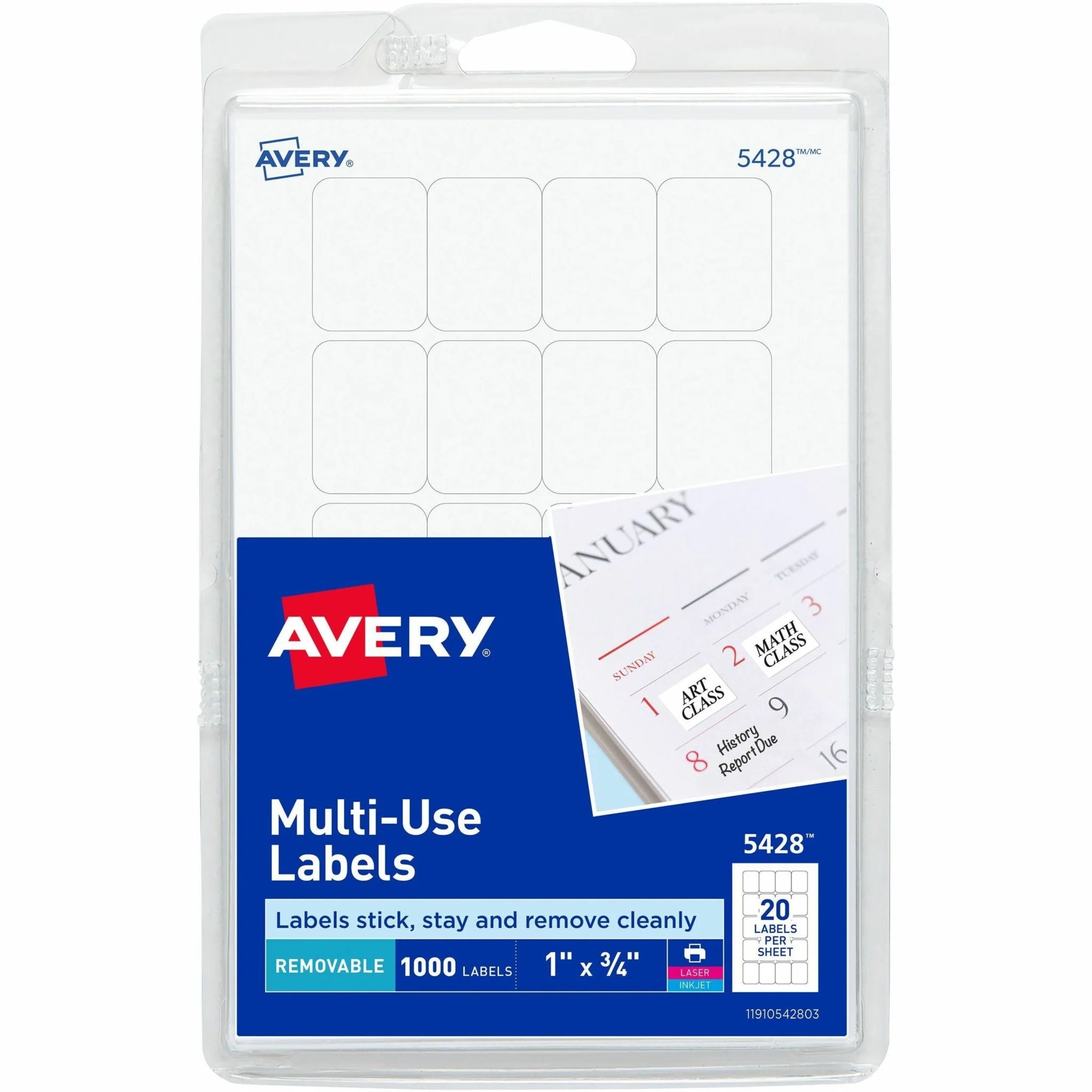 Avery® Removable ID Labels: 1x3/4’’ White Self-adhesive - 1000 Pack - Multipurpose & Labels