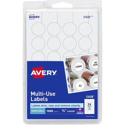 Avery® Removable ID Labels: 3/4’’ Circle White Self-adhesive - Multipurpose & Labels