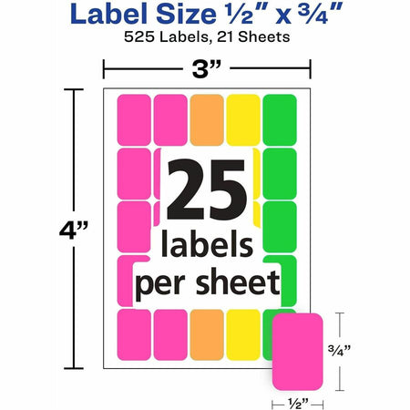 Avery® Removable Labels, 1/2" x 3/4" , Neon, 525 Total (6721) - Alternate-Image1