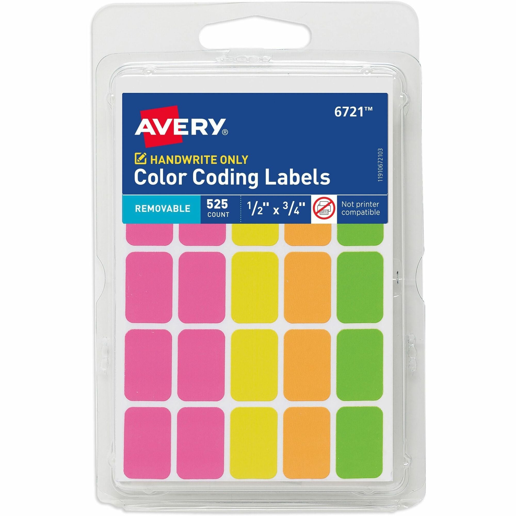 Avery® Removable Labels, 1/2" x 3/4" , Neon, 525 Total (6721) - 2000