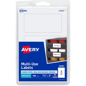 Avery® Removable Labels: 1.5’’x3’’ White Paper Laser/Inkjet - 150 Labels/Pack - Multipurpose & ID Labels