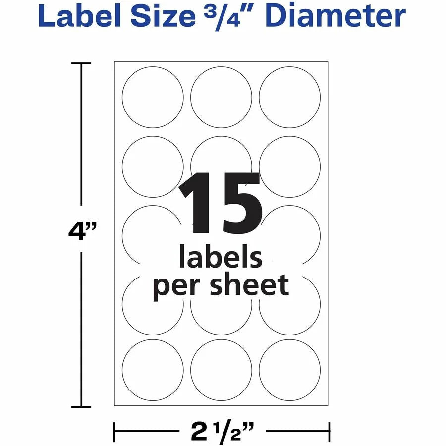 Avery® Removable Multi-Use ID Labels on Small Sheets - Handwrite Only - 3/4’’ Diameter - Adhesive - Round - White
